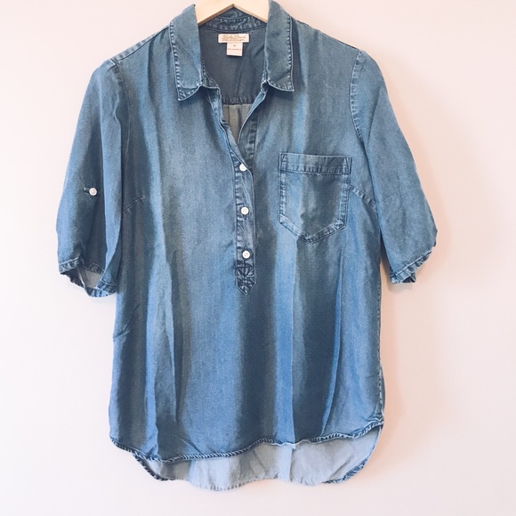 Lucky Brand Tops - Lucky Brand Chambray Polka Dot Top